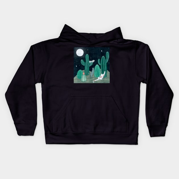 Cats in Desert - Night Kids Hoodie by Booneb